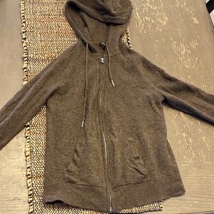 Quince Brown Hooded Zip-Up Cashmere Sweater